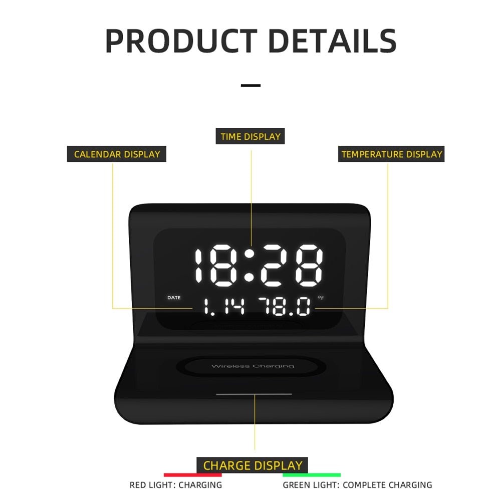 Multi-function Qi Wireless Charger Pad Cal/Clock/Temp<BR><h1><b><font color="red">50% OFF</font></b> </h1>