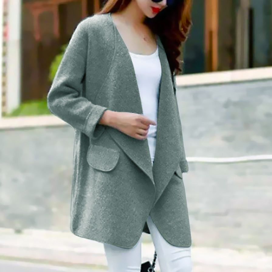 Warm Winter Women  Long Sleeve Knitted Pattern Wool Cardigan Coat